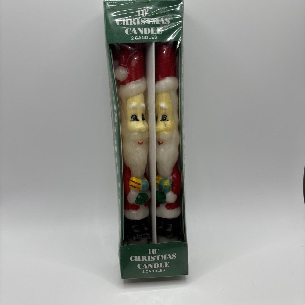 Christmas Candle Santa Pillar Pair Candles 10" Decor Candle Stick Kitschy‎